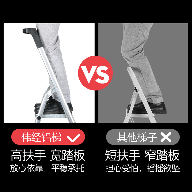 四步工程楼梯手扶阿斯卡利(ASCARI)人字铝合金梯子加宽稳固防滑安全 [四步]欧标银色铝梯