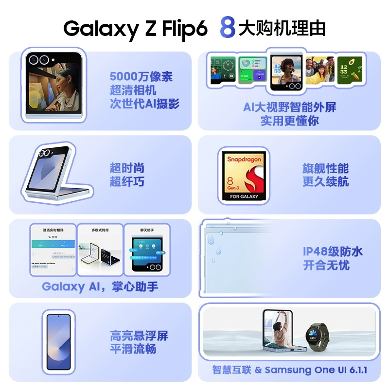 三星Galaxy Z Flip6 12GB+256GB 星夜银 5G Ai折叠屏手机