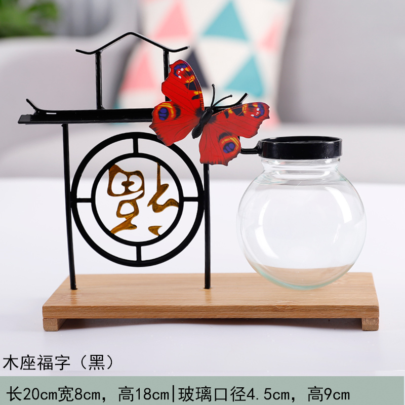 回固园艺用品回固绿萝植物小水培花盆北欧玻璃花瓶透明清仓客厅鲜花插花瓶创意摆件木座福字 黑 中等 价格图片品牌报价 苏宁易购益润园艺用品专营店