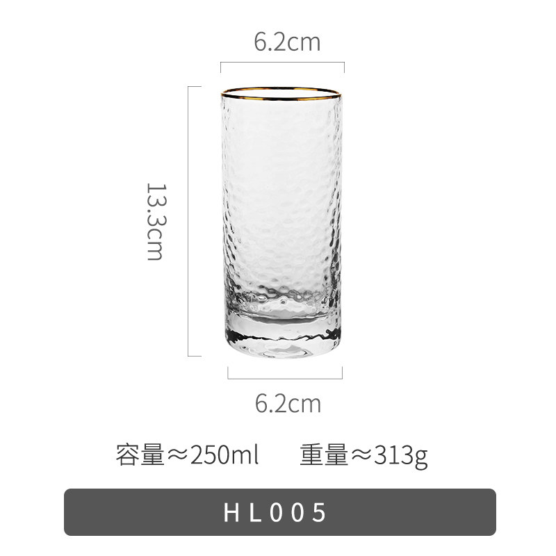 家柏饰(CORATED)日式金边玻璃杯家用套装茶杯透明锤纹水杯啤酒轻奢创意风杯子 金边锤目纹杯-450ML高清大图