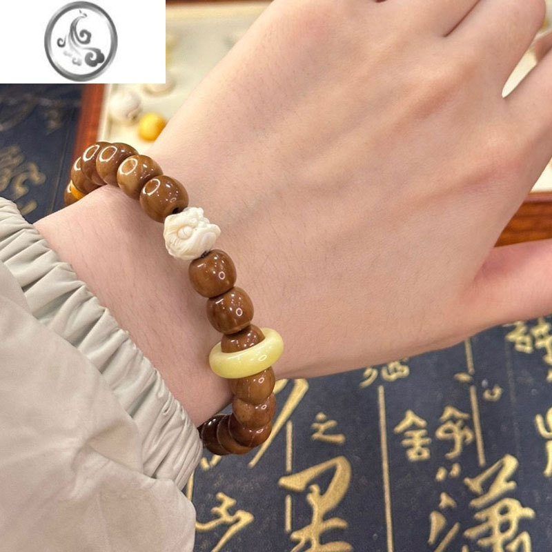 jimi菩提醒狮蜜蜡跑环实心库克手串女款盘玩配珠女生文玩手链配饰佛珠