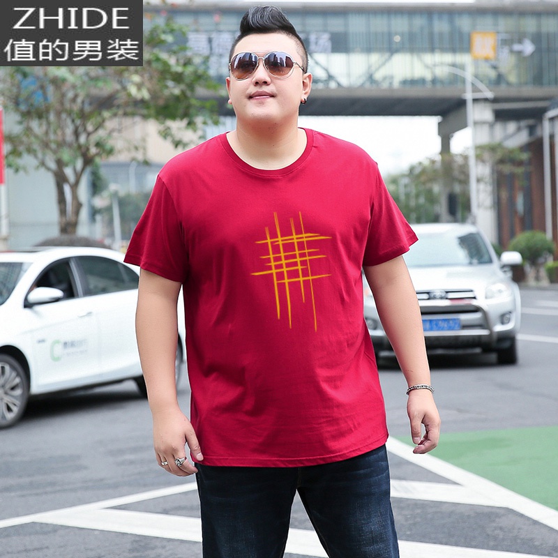 SUNTEK衣服男短袖加肥加大棉胖子宽松特大号T恤打底衫胖人肥佬半袖衫T恤高清大图