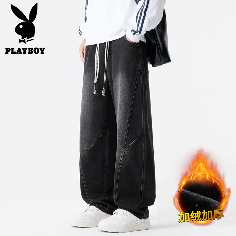 花花公子新款宽松大码直筒牛仔裤高清大图