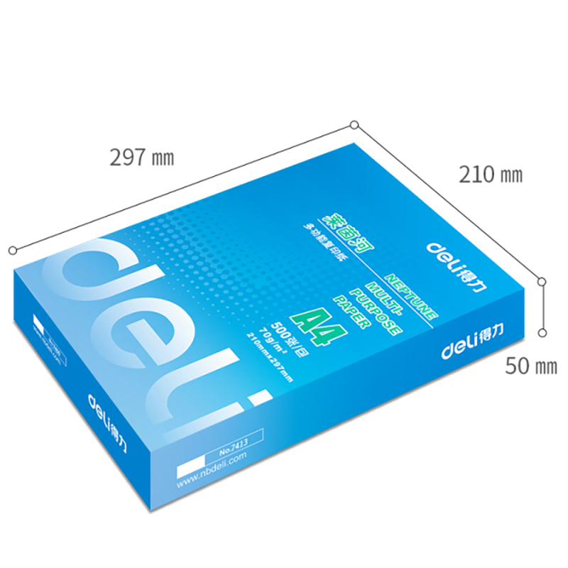 得力(deli)莱茵河打印复印纸白纸A4办公用纸70g木桨 500张/包 5包1箱装