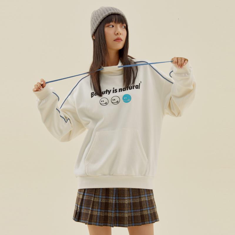 美特斯邦威半高领撞色卫衣女宽松新款冬季立领韩版百搭上衣女