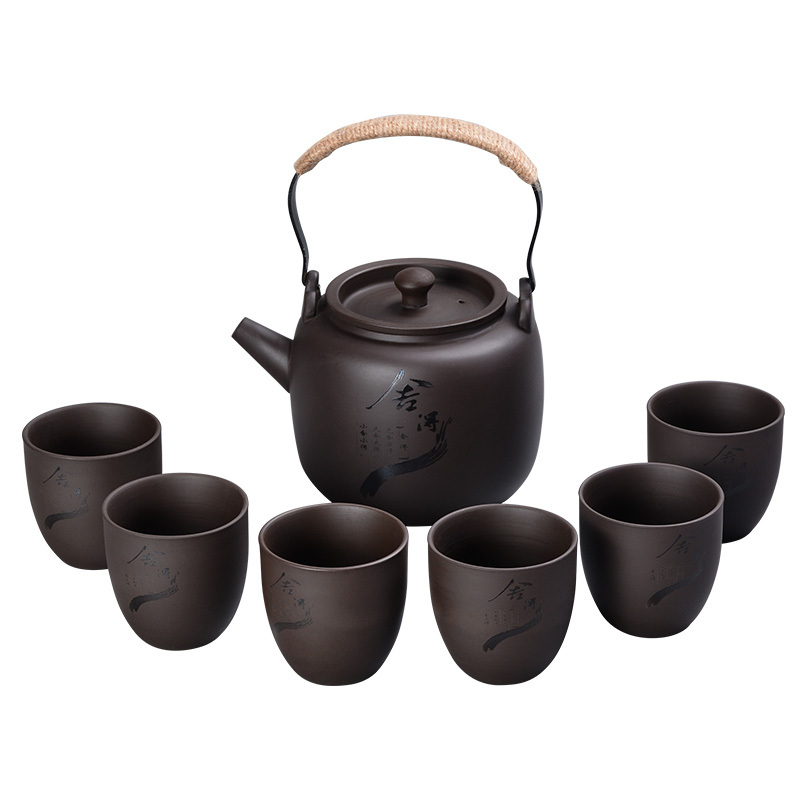 复古整套原矿紫砂提梁壶功夫茶具套装家用泡茶壶茶杯冷水壶大容量 《舍得》紫砂单提梁壶