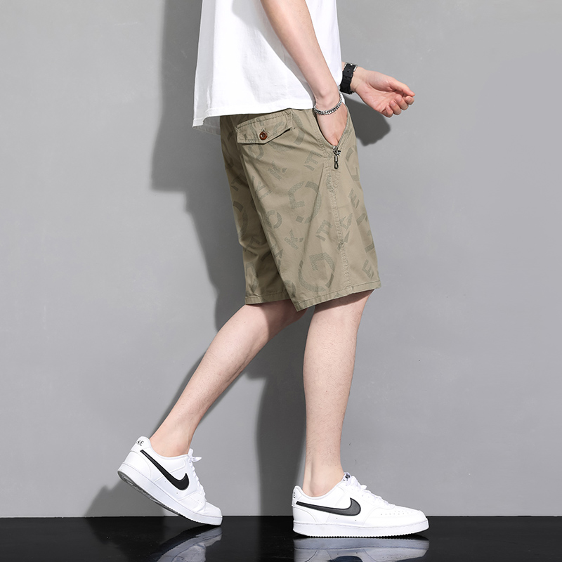 渔人船长夏季男士五分裤轻薄透气迷彩印花纯棉休闲运动裤短裤高清大图
