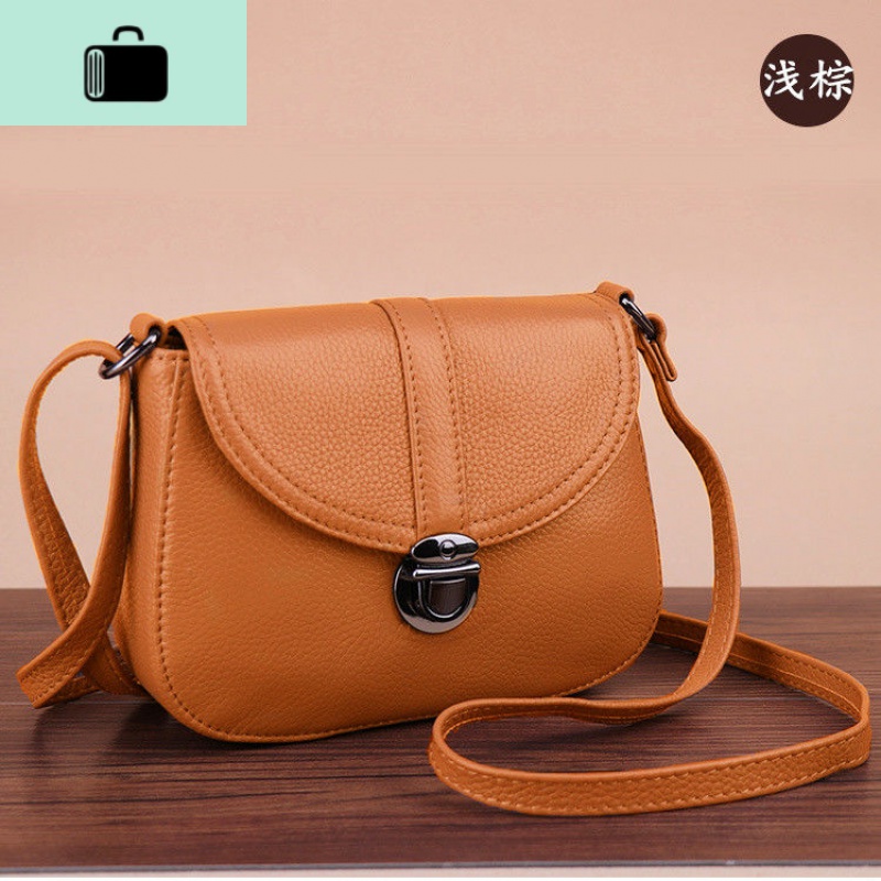 真皮包包女2020新款潮软头层牛皮女包时尚斜挎女士小包韩版单肩包NEWLAKE 浅棕色