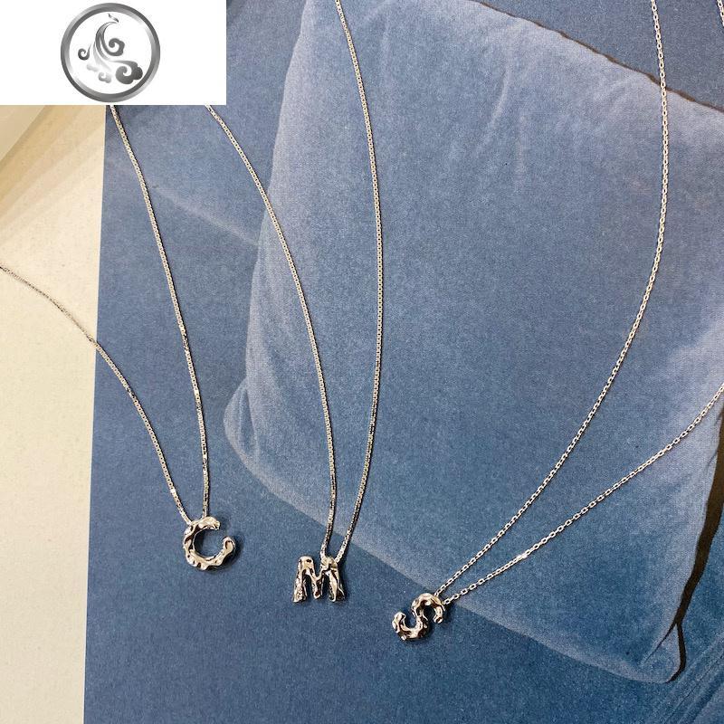 欧美叠戴搭配可盐可甜的字母项链 小巧褶皱银镀金锁骨链 JiMi 银色M（925银镀白金）