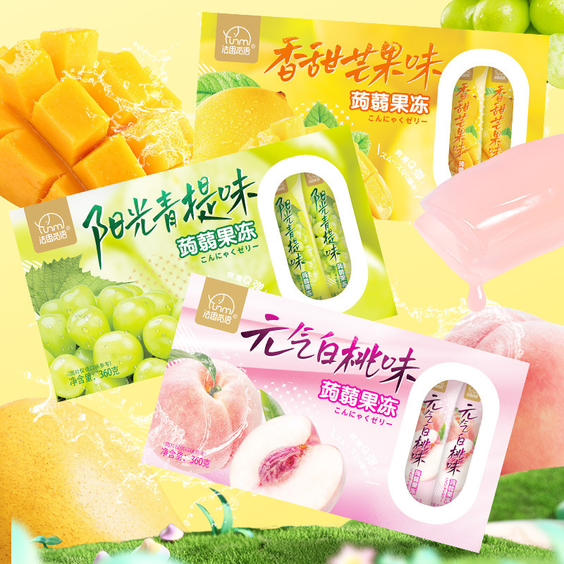 法思觅语 青提味360g*3盒 蒟蒻果冻芒果白桃味果汁果冻吸吸冻小零食儿童360g休闲零食高清大图