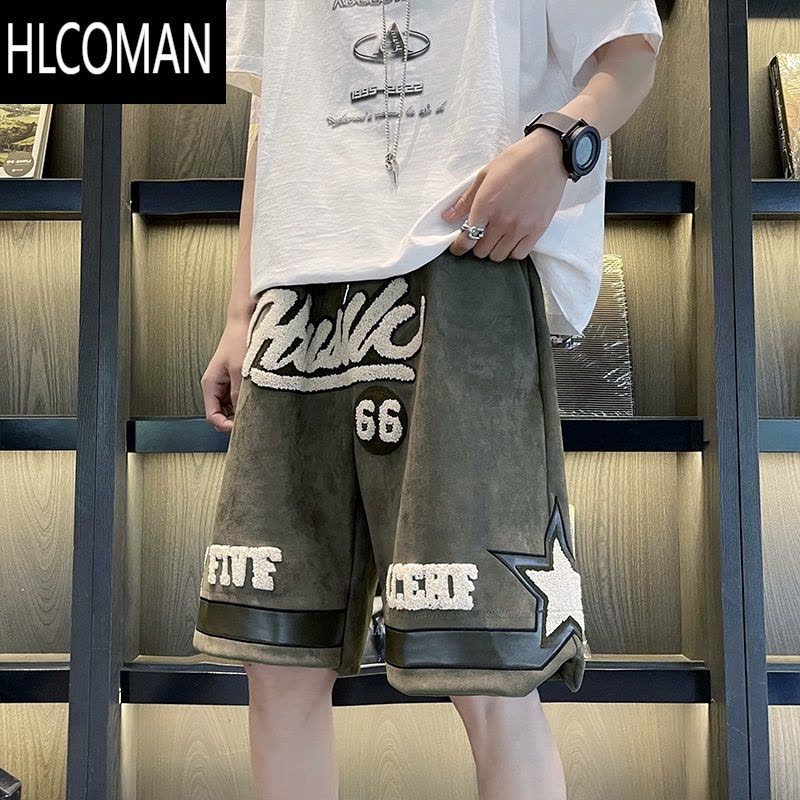 HLCOMAN美式绒短裤男潮牌ins夏季薄款宽松休闲5五分裤子运动中裤图片