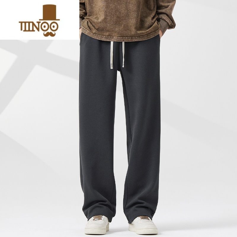 YANXUWP秋季黑色休闲卫裤男美式潮牌宽松直筒垂坠感阔腿裤子款高清大图