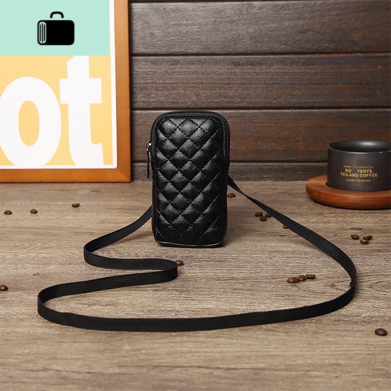 手机袋韩版新款菱格可爱链条女包迷你小包包手机包零钱包斜跨女包NEW LAKE 黑色6放零钱的放不了手