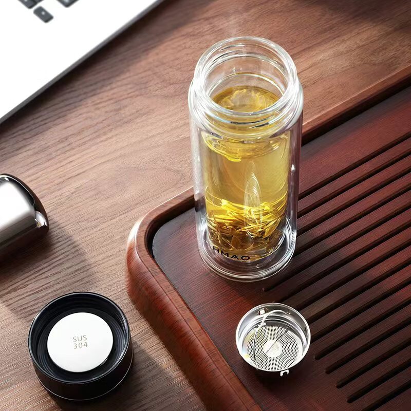 HMAO赫美玻璃杯-300ML-304不锈钢茶漏 泡茶杯水杯杯子HM6030高清大图