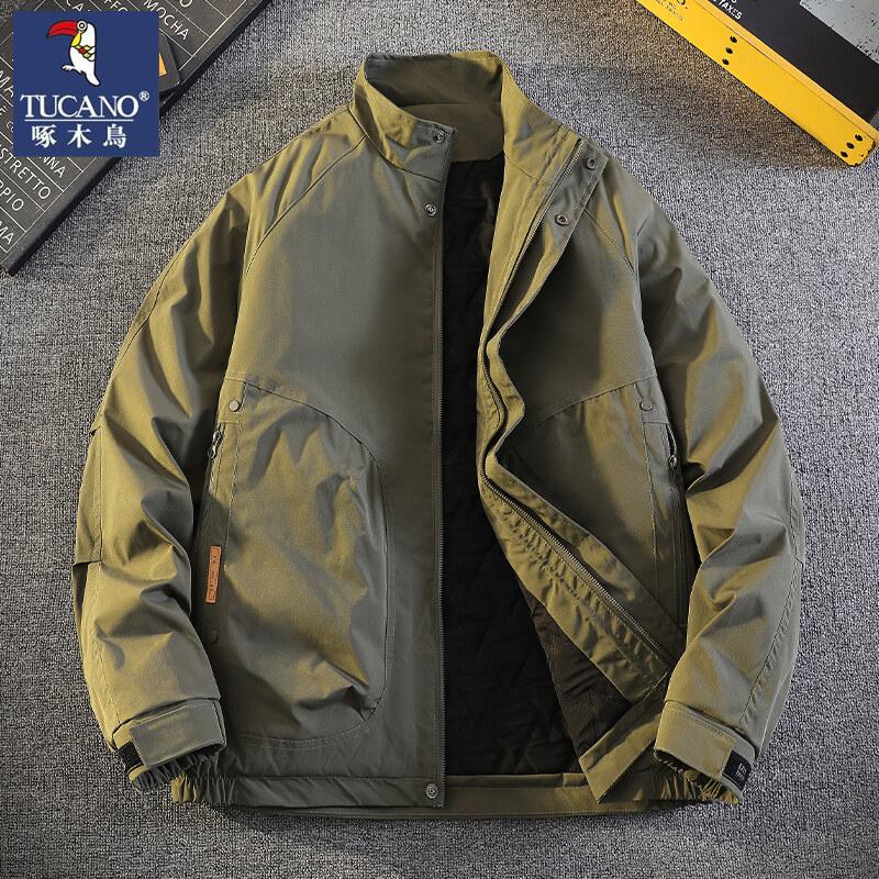 啄木鸟潮流男士2024新款立领保暖纯色潮流宽松休闲工装外套棉衣0高清大图