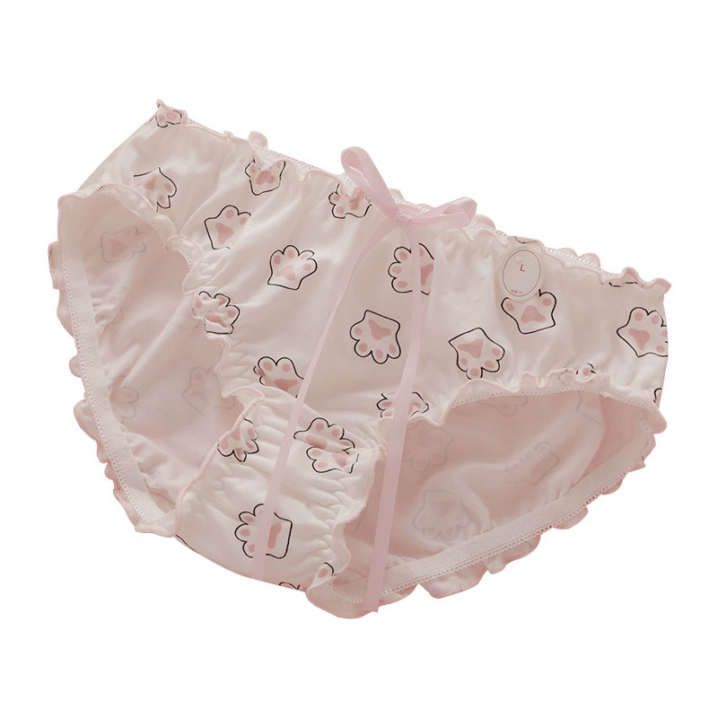 yunwuxin3条白色卡通棉内裤女低腰日系可爱蝴蝶结木耳边少女学生三角