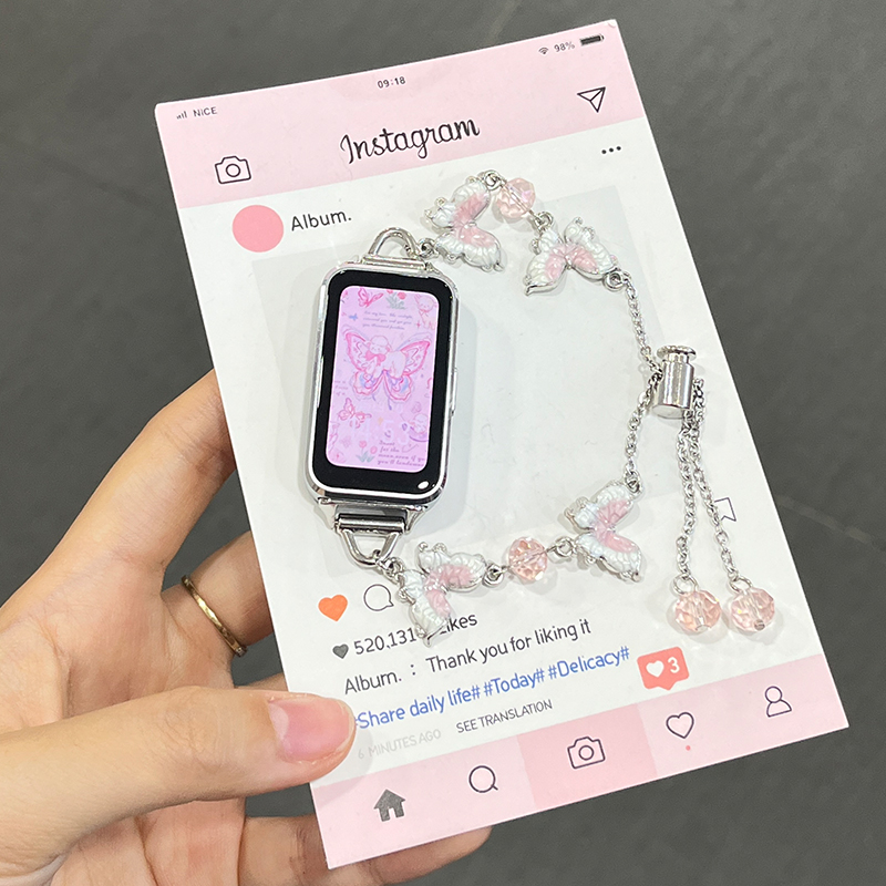 适用于华为手环10表带新款band9/8蝴蝶时尚创意3139B 粉白 9