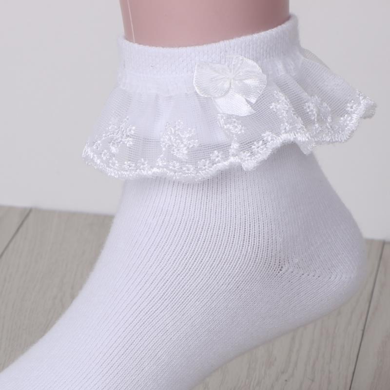 4双女童花边袜子白色纯棉儿童蕾丝公主袜学生袜女孩拉丁舞花边袜 白色