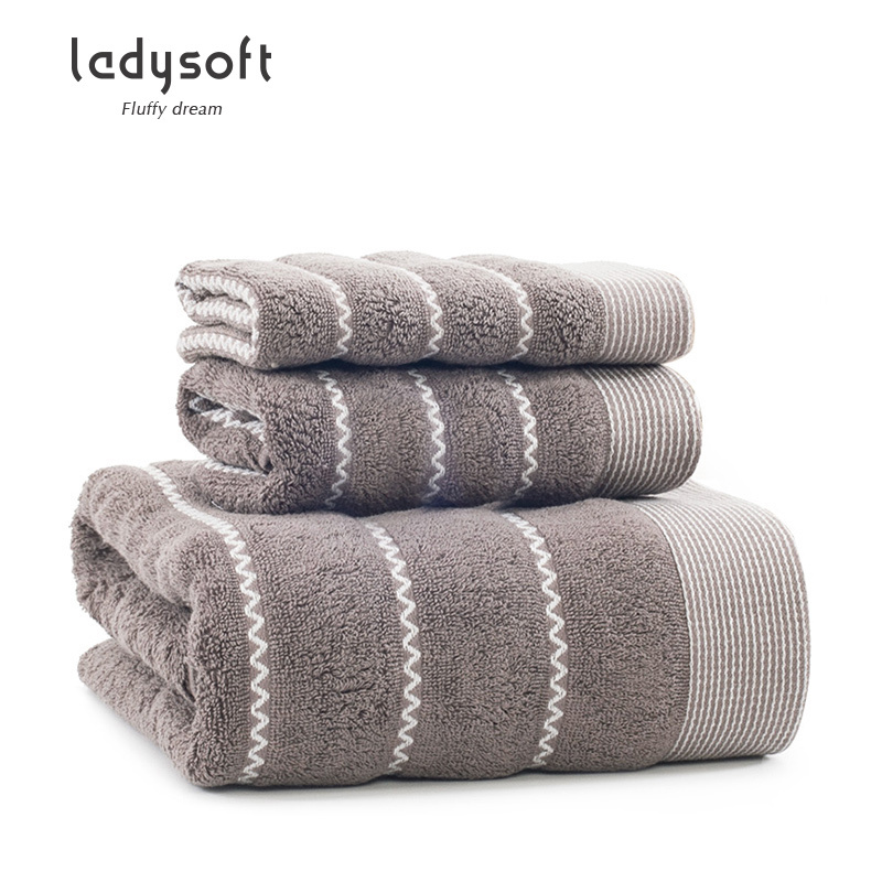 ladysoft御棉堂 全棉波浪纹套巾2毛巾34*72cm/1浴巾70*140cm三件套酒店成人纯色纯棉毛巾套装加厚