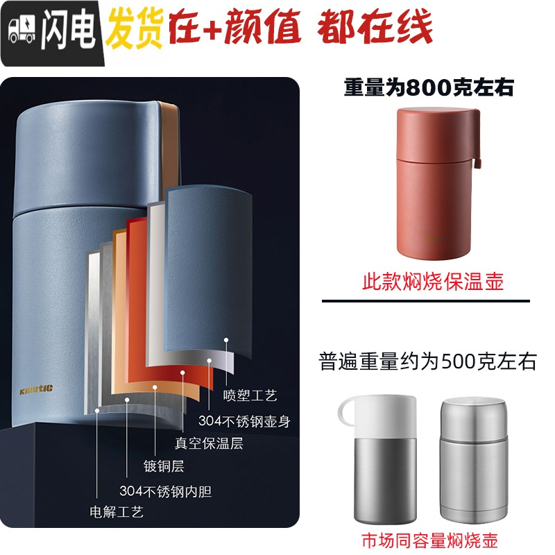 三维工匠焖烧杯女便携闷烧壶焖粥小型不锈钢保温饭盒桶家用1人上班族 香槟金-550(收藏送搅拌勺)