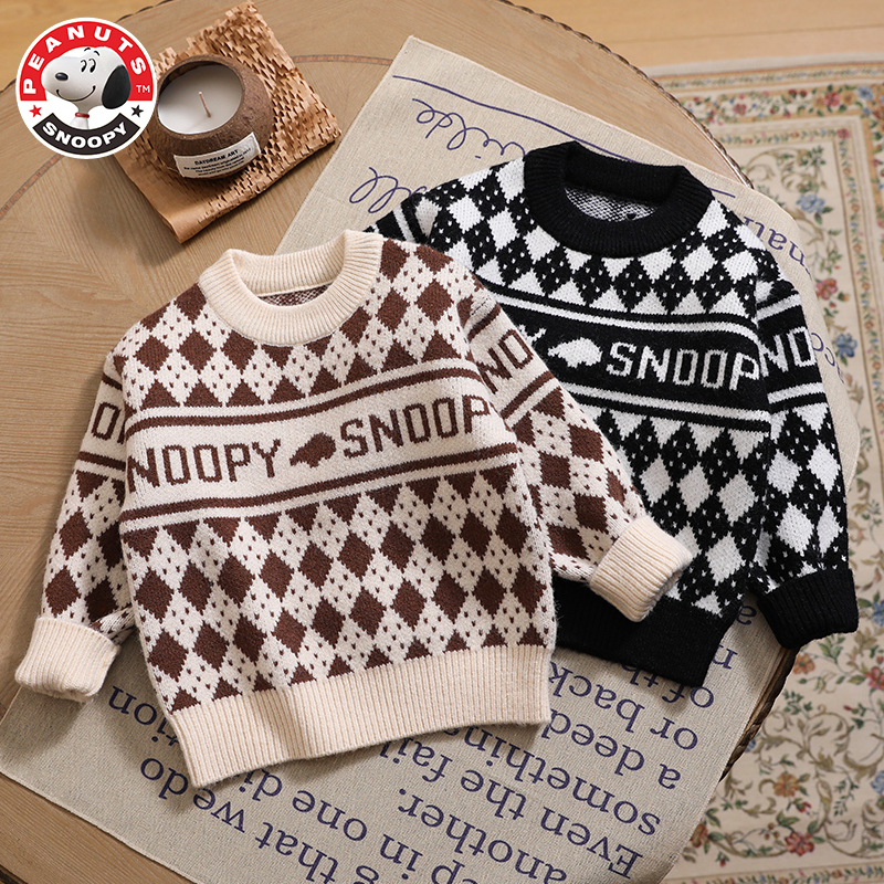 史努比(SNOOPY)儿童毛衣男女中小童辫花圆领毛衣DTY238220S