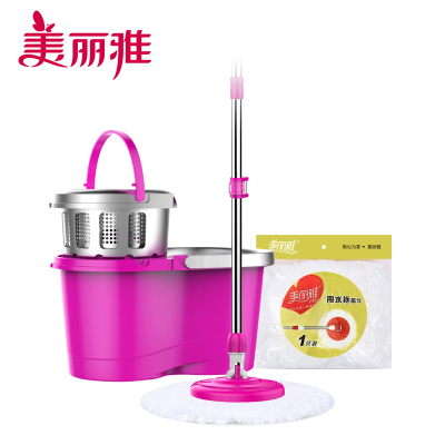 美丽雅 酷炫旋转甩水拖把 可伸缩不锈钢杆 家务清洁干湿两用旋转拖把(赠替换装1个)
