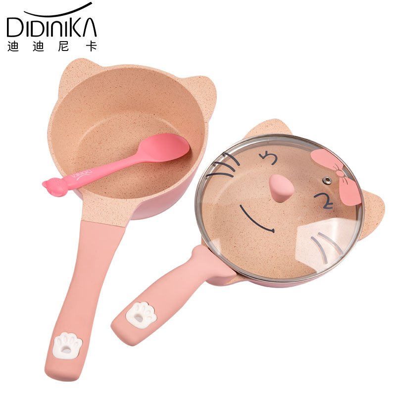 韩国迪迪尼卡（Didinika）宝宝辅食锅婴儿守护猫奶锅小锅平底锅煎锅炒锅麦饭石不粘锅煮面热牛奶锅