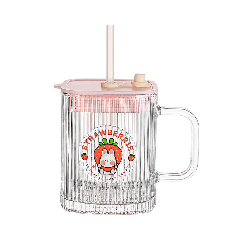 乐唯诗 方圆吸管把杯粉色420ml*1只