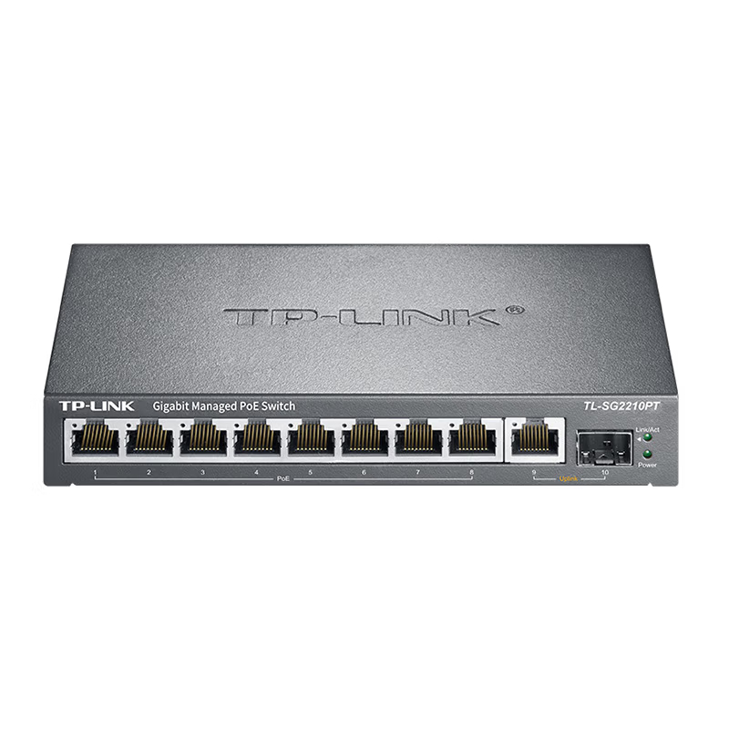 普联 TP-LINK 全千兆云管理PoE交换机 支持手机远程 1个千兆SFP光口 8口POE供电 TL-SG2210P