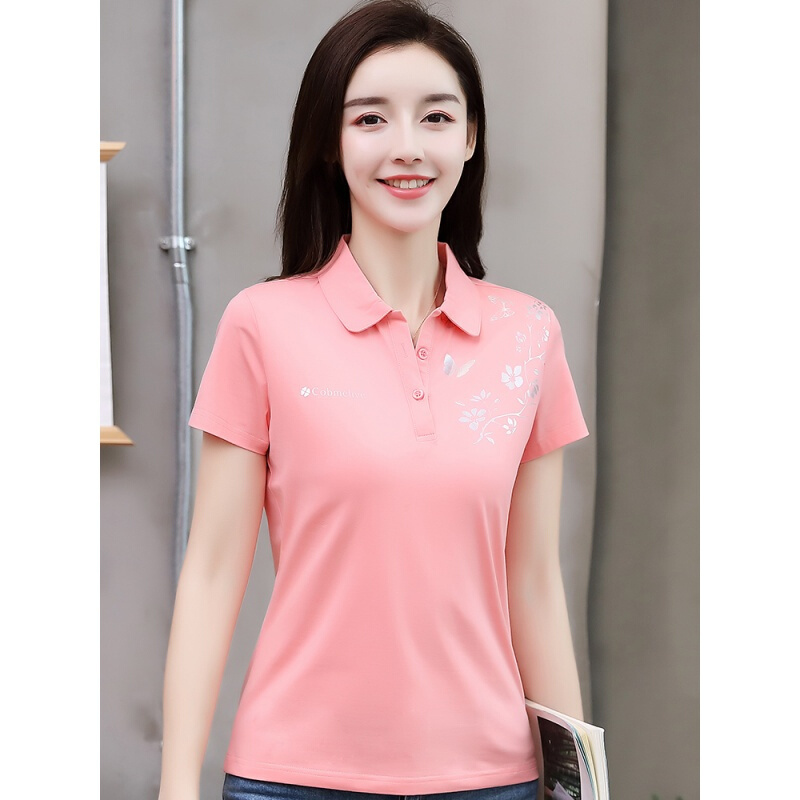 2018夏季新款翻领t恤女短袖韩版纯棉运动上衣体恤大码宽松polo衫