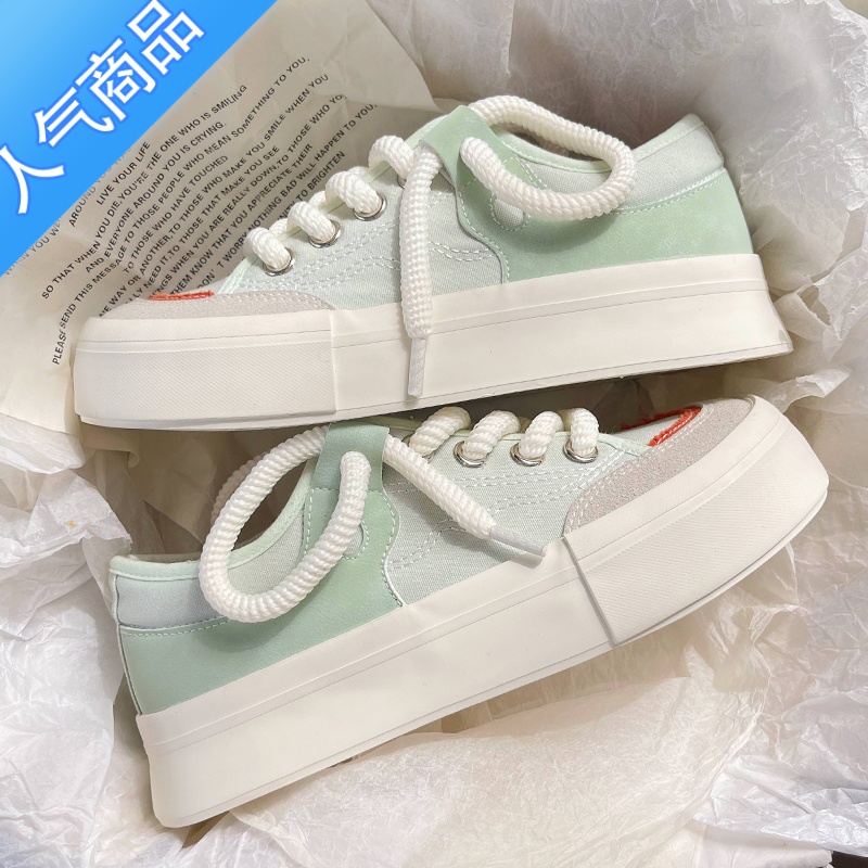 SUNTEK多巴胺鞋子女2023新款夏季厚底小白鞋众原创帆布鞋女小百搭板鞋子高清大图