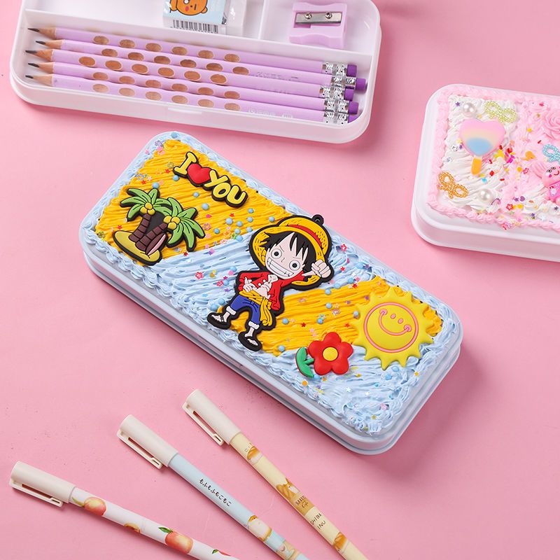 手工文具盒儿童diy奶油胶材料包新年创意礼物套装简洁款兰色10个配件