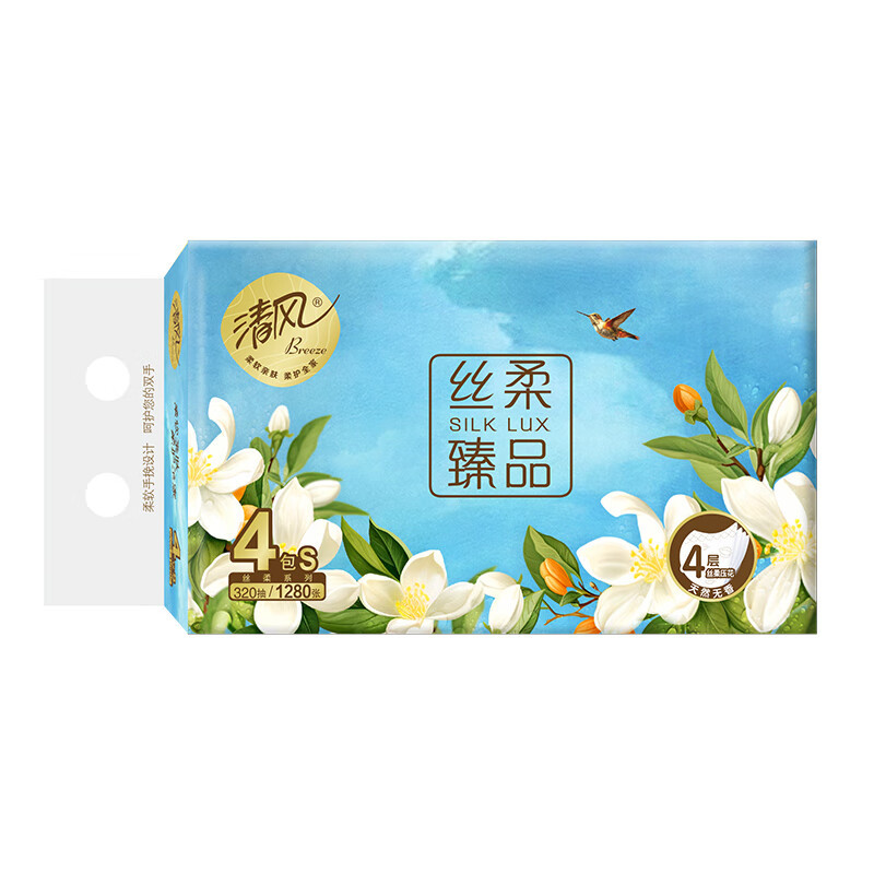 清风 丝柔臻品4层80抽 抽取式面巾纸 BR41SHC3 4包*1提高清大图
