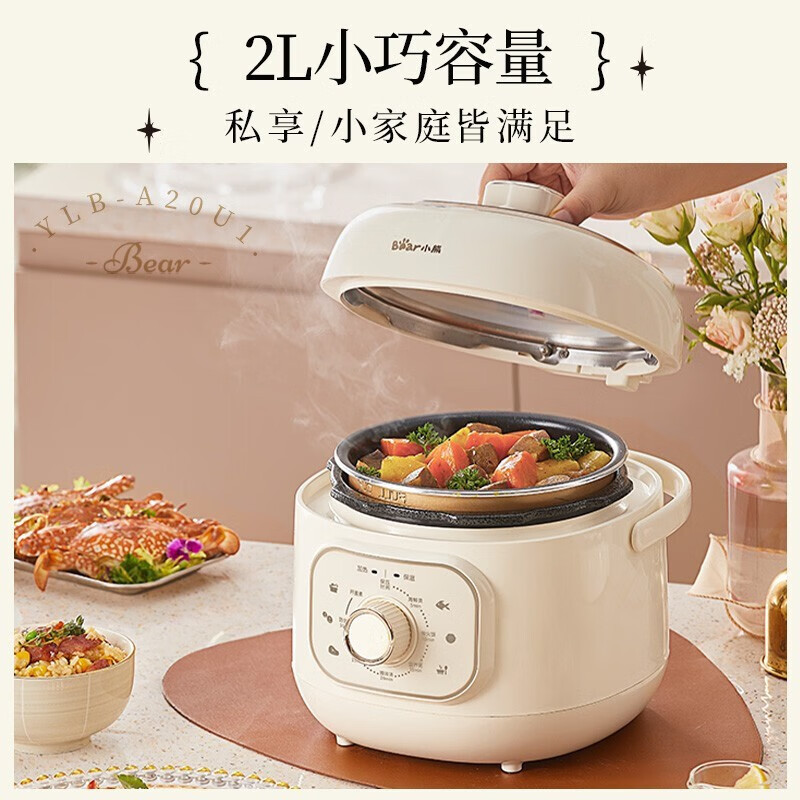 小熊(Bear)电压力锅2L家用小型1-3人迷你高压锅快煮电饭煲加厚内胆多功能米饭锅微电脑智控YLB-A20U1