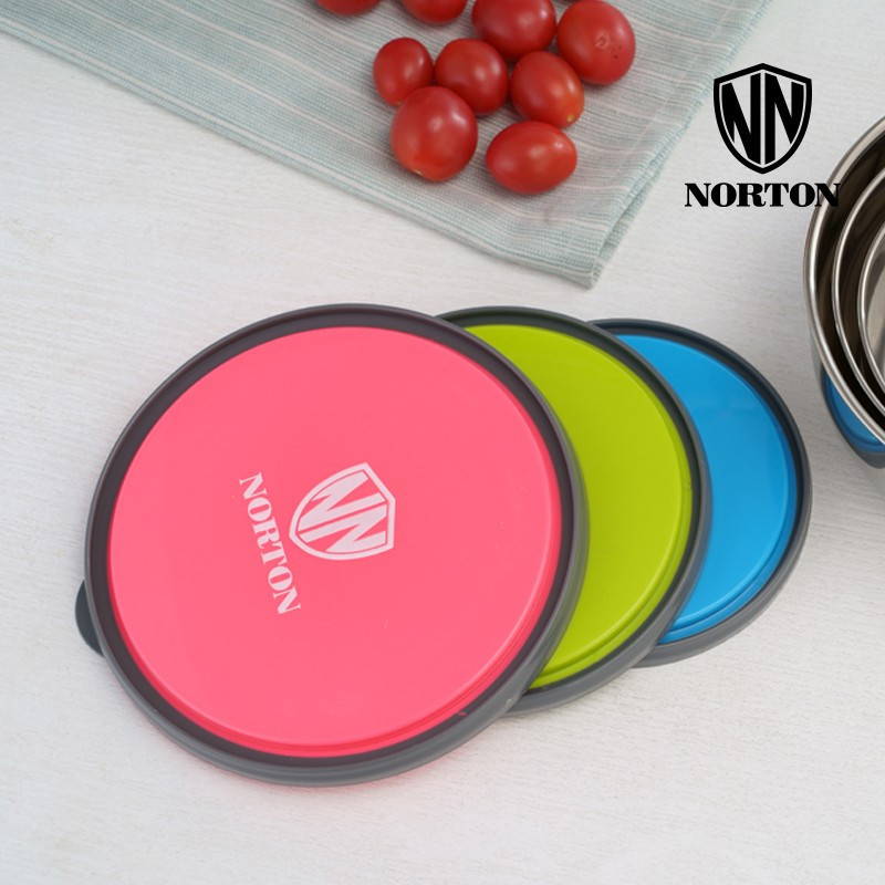 诺顿(NORTON) 5GQL003巧乐组合保鲜碗3件套家用保鲜盒套装沙拉碗便当饭盒不锈钢加厚带盖密封碗圆形汤盆和面盆