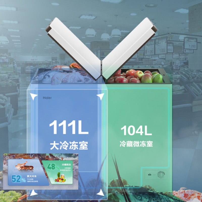海尔(Haier)215升 家用卧式冰柜 冷柜 双温柜 双温双箱 断电保护 3D制冷 FCD-215LHSD高清大图
