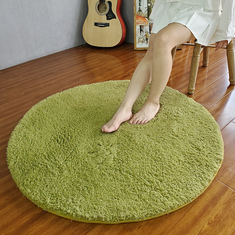 美帮汇圆形吊篮藤椅地毯摇篮电脑椅梳妆台加厚防滑底床边羊羔绒地垫 草绿色 直径100厘米