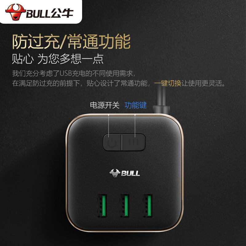 公牛(bull)GNV-UU215T全长1.5米魔方插座面板多孔USB快充插头转换器多功能接线板排插板带线放过充