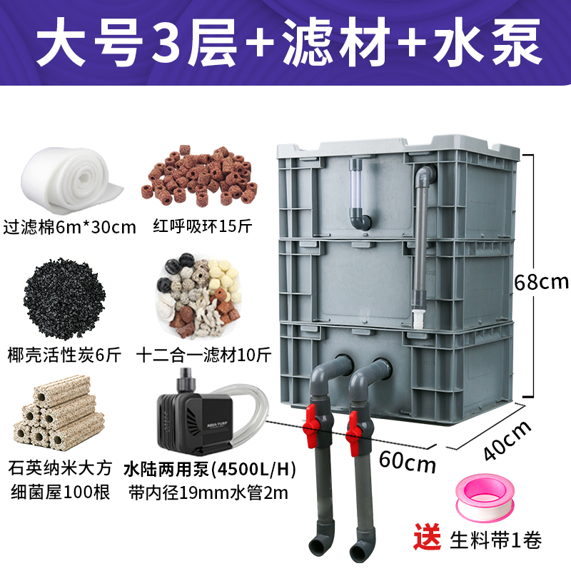 周转箱过滤箱鱼缸过滤器滴流盒上置过滤盒外置鱼池水循环系统 diy