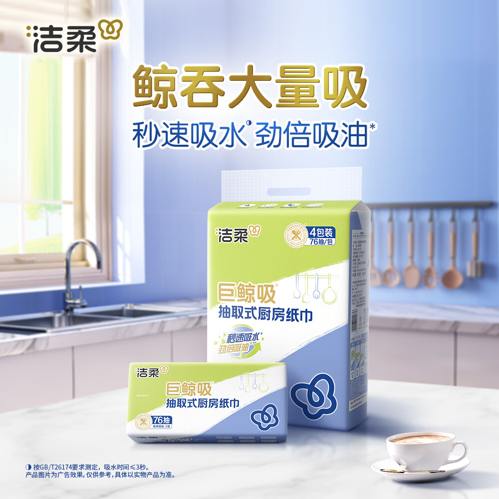洁柔厨房抽纸75抽*4包开学清洁加厚吸水吸油污新年清洁一次性懒人抹布高清大图