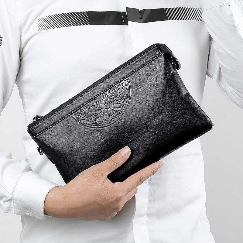 派尼美特男士手拿包真皮质感休闲大容量夹包手抓包男信封包潮新款