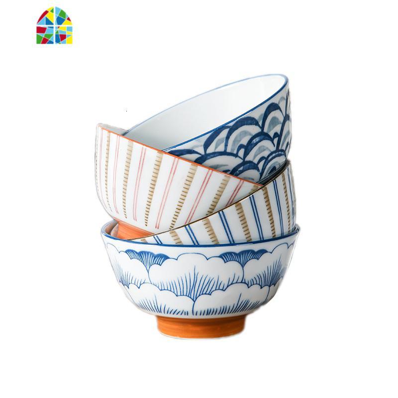 创意陶瓷家用米饭碗吃饭碗陶瓷餐具套装简约碗碟套装沙拉甜品碗 feng