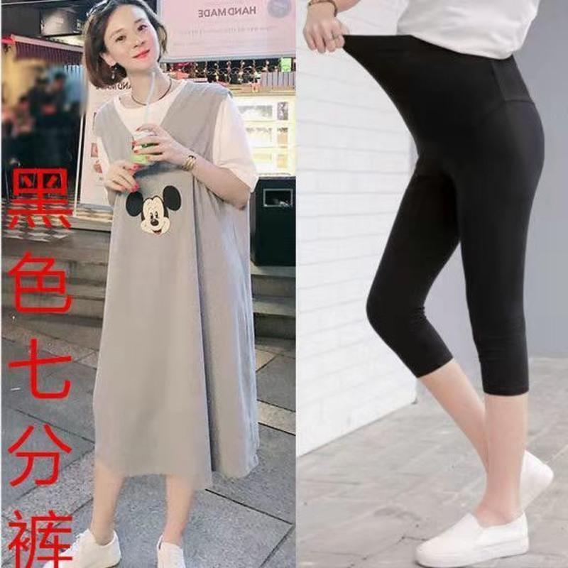 哺乳衣外出辣妈款夏季时尚产后外穿哺乳连衣裙潮妈喂奶衣服夏装女 黑色7分裤 M