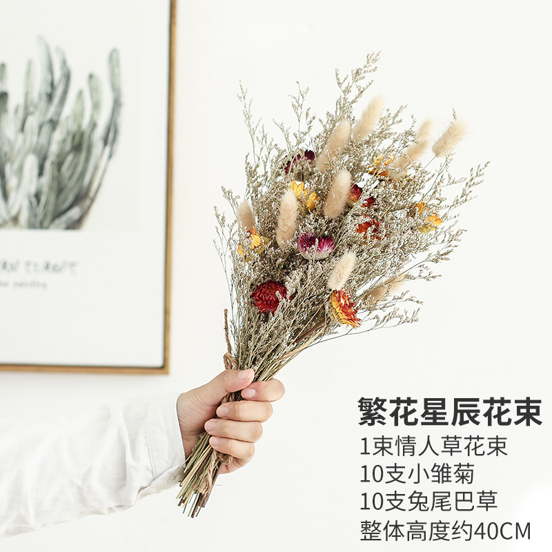 ins北欧轻奢干花花瓶现代简约客厅家居陶瓷插花摆件创意民宿装饰 三维工匠 繁花星辰花束[干花花束]