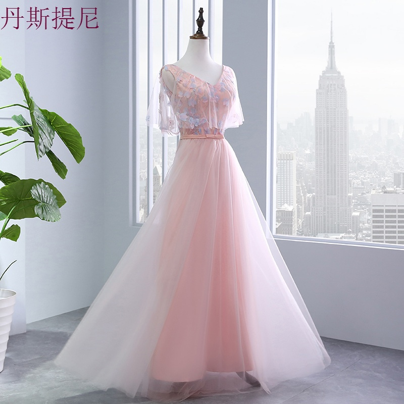 粉色伴娘服2018新款韩版长款姐妹团晚礼服裙婚礼闺蜜装公主显瘦女