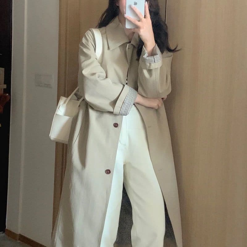 早秋风衣外套女2021年新款春秋季卡其色小个子韩版秋款中长款黑色图片