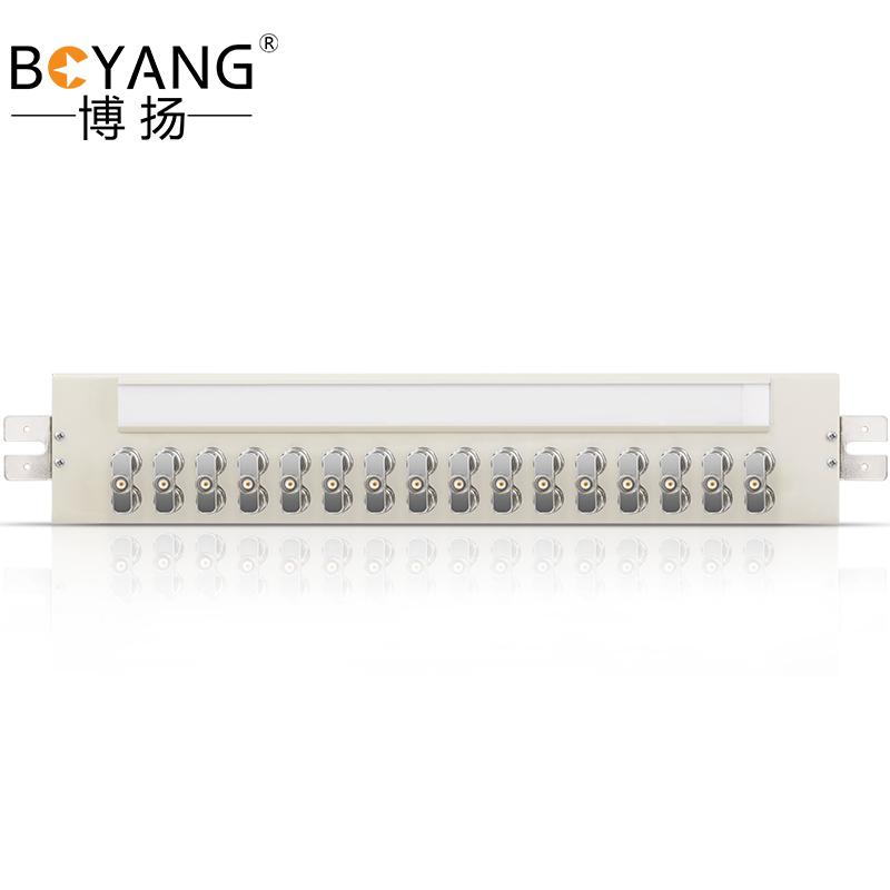 博扬 8系统DDF数字配线架19英寸 BNC端子单元板含16口三通头 2M两兆E1同轴电缆Q9接头连接器