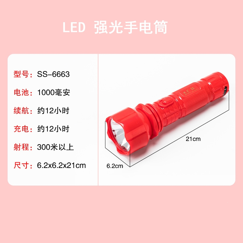 LED强光可充电家用便携手电筒闪电客户外露营夜钓超亮