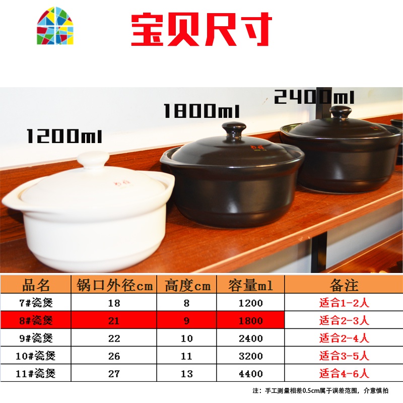 砂锅炖锅家用大容量焖鸡沙锅汤煲可高温石锅煲仔饭煲汤锅陶瓷锅 FENGHOU 7号1.2L白炖锅适合1-2人高清大图