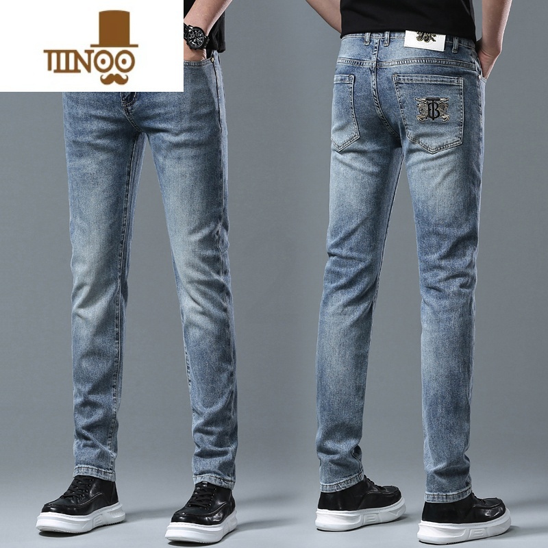 YANXU高端欧货轻奢牛仔裤男士夏季薄款小直筒修身弹力小脚潮牌休闲长闲高清大图